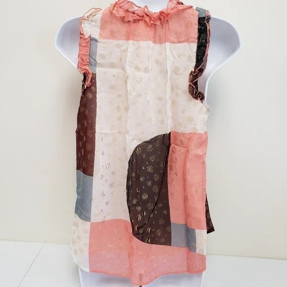 Maeve Anthropologie Sleeveless Ruffle Trim Fantasia Top Size 0 - Picture 2 of 7